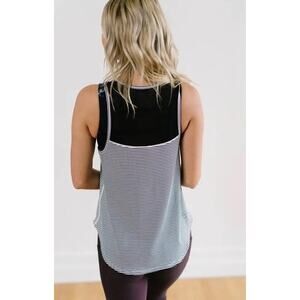 Womens Large MAVEN THREAD Black White Stripe BREATHE TANK